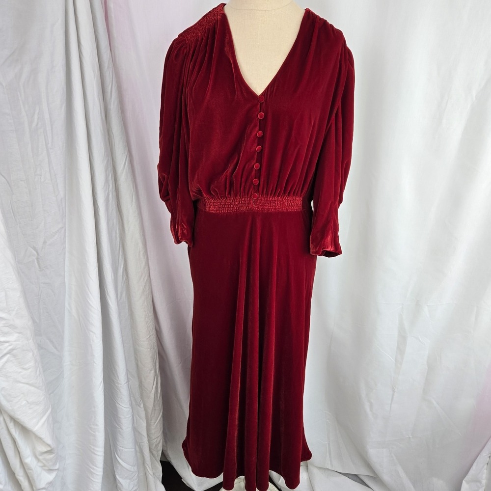 Lauren Ralph Lauren Red Velvet Midi Dress Size 12 Holiday Party Back Zip